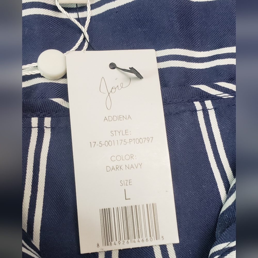 NWT Joie Addiena Silk Stripe Cropped Pants Dark Navy L Coastal Nautical Capsule - Picture 12 of 15